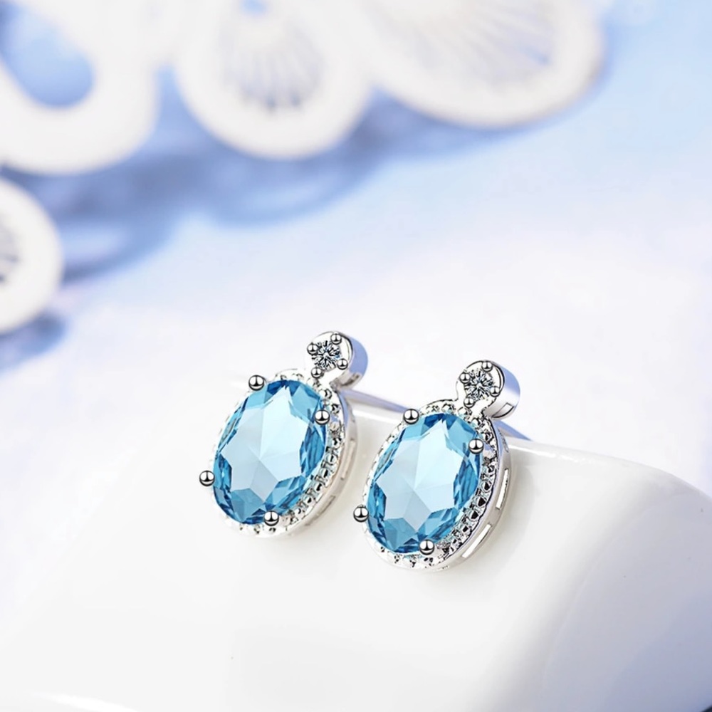 🌟 Blue Sterling Silver 925 Earrings - Picture 2 of 3